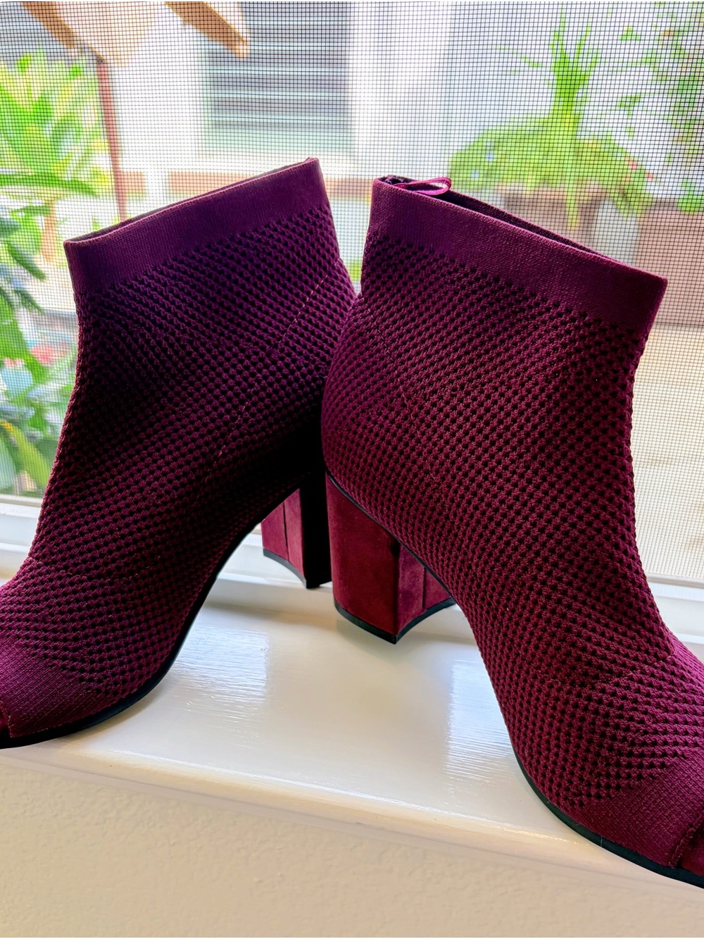 Seven Dials Burgundy Knit Block Heel Ankle Boots